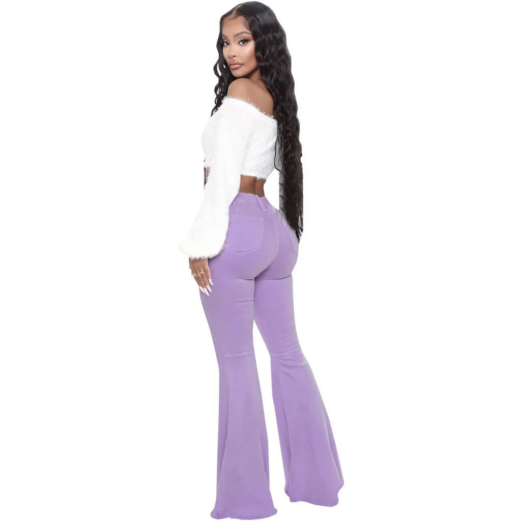 Women Jeans Flare Pants Sexy Denim Long Pant Hip Wrap Casual Solid Elegant Splice Regular Slim Fit High Waist Trousers Summer