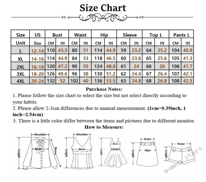 Wmstar Plus Size Women 2 Piece Clothes Print High Waist Long Sleeve Top Wide Leg Fashion Office Lady Casual Matching Pants Sets