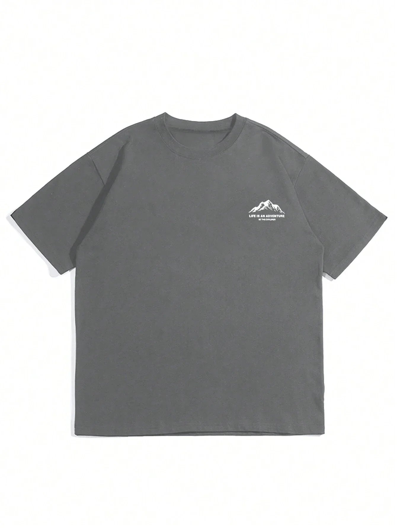 Summer men's 100% pure cotton casual loose plus size Letter And Mountain pattern printed round neck short sleeved T-shirt top