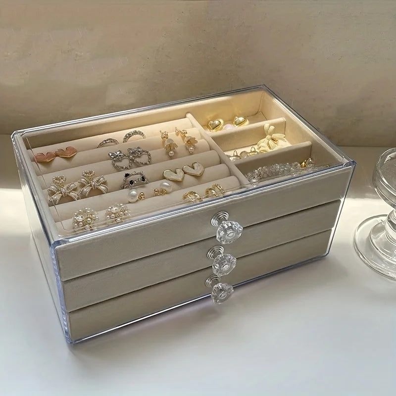 Elegant 3-Tier Transparent Jewelry Storage Box for Women - Ideal Valentine's Day & Birthday Gift