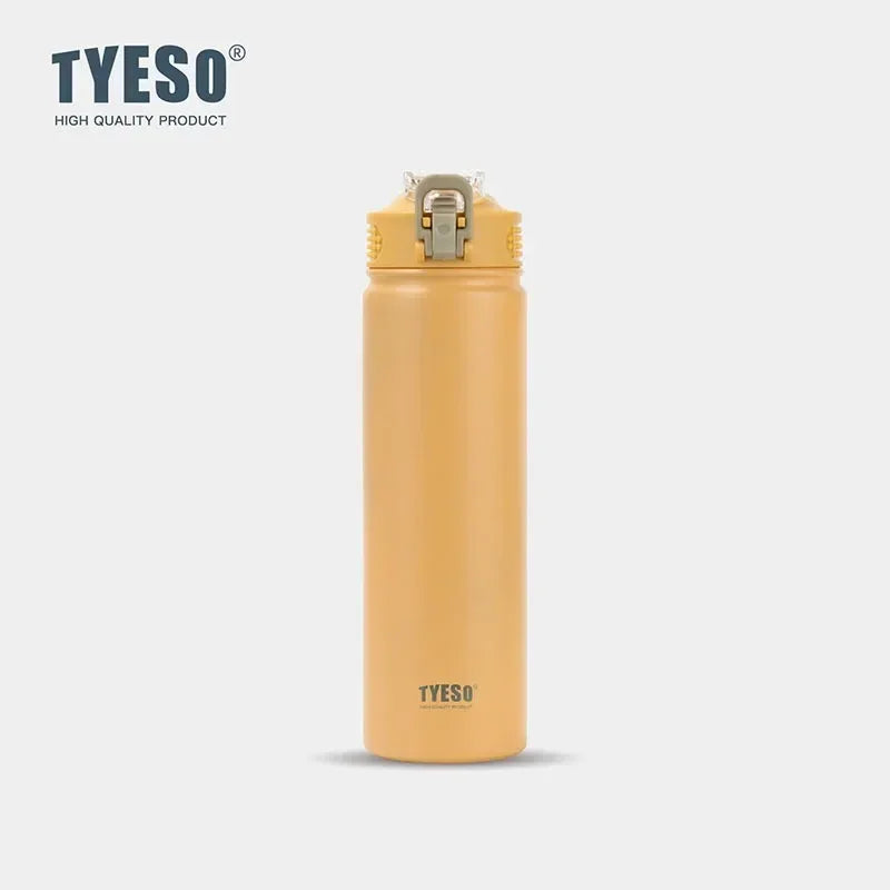 Tyeso 600ML/750ML Stainless Steel Thermos Bottles Car Insulated Cups with Straw Keeps Cold and Heat Portable Sport Thermal Mugs