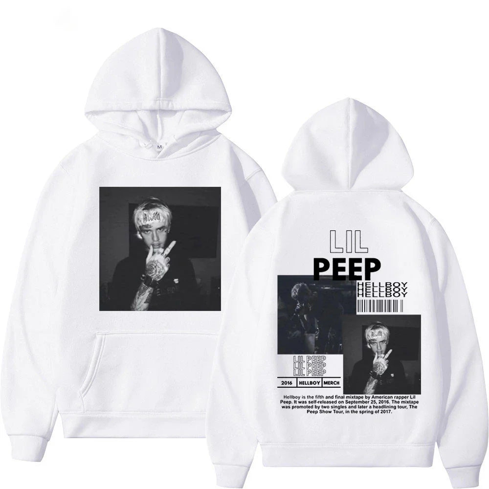 Hip hop rapper Lil Peep patterned hoodie high-quality fashion pullover men's and women's street fashion retro hooded sweatshirt