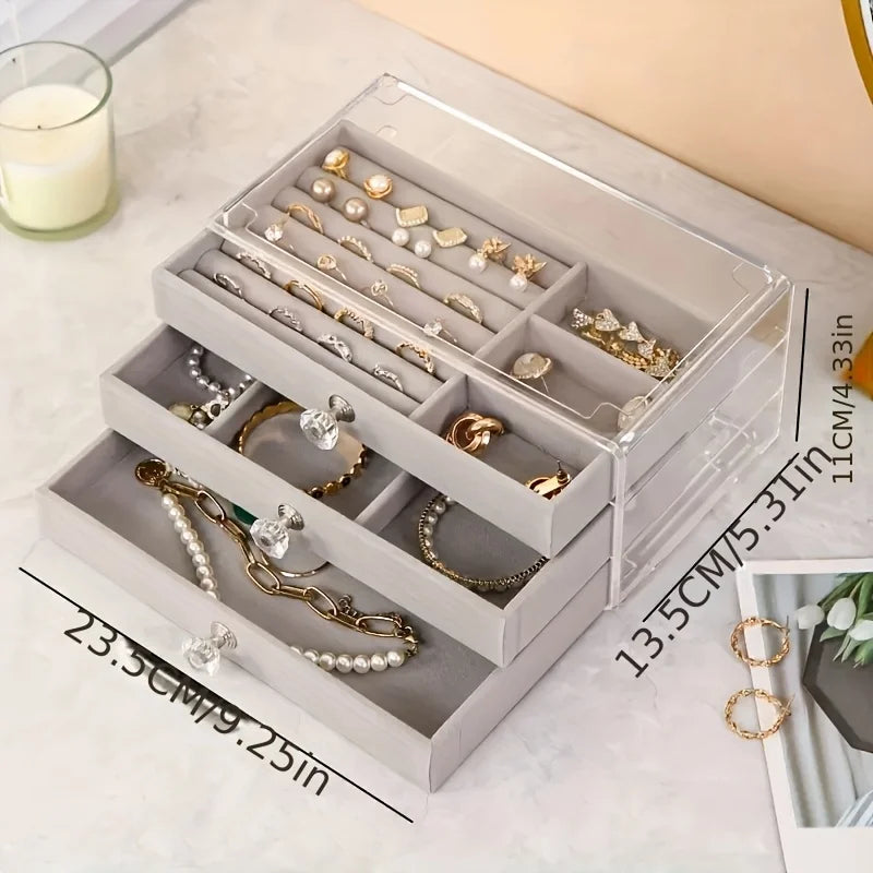 Elegant 3-Tier Transparent Jewelry Storage Box for Women - Ideal Valentine's Day & Birthday Gift