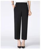 Summer Thin Breathable Elastic Pants 8XL Women's Solid Color High Waisted Loose Casual Pants Middle-aged Elastic straight leg