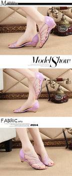 Women Comfort Shoes Summer Luxury Sandals Women Beige Strappy High Heels Round Toe Fashion Closed Elastic Strap Low Heels