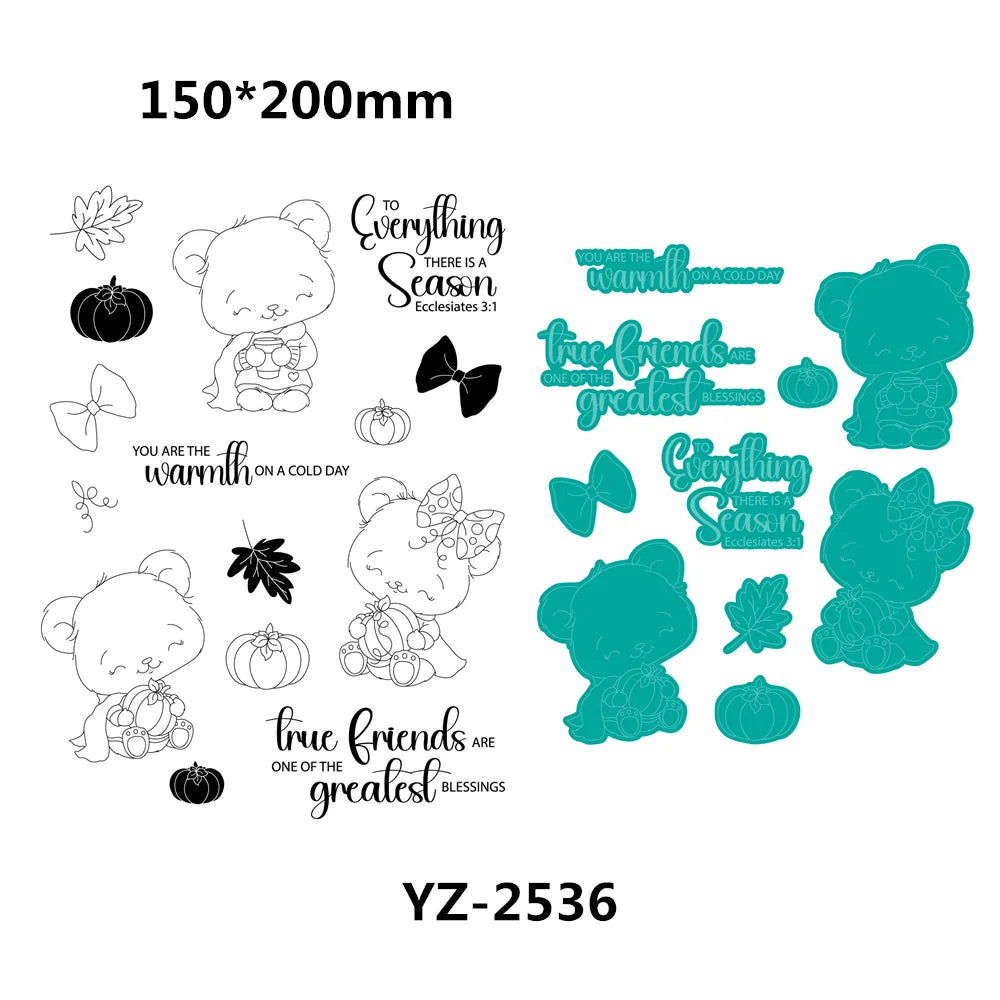 Daily Grind Autumn Bears Occasion Flowers Sunshine 2024 Newest Cutting Dies Clear Stamp Stencil for Scrapbooking Paper Making