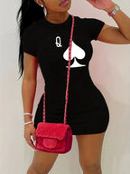 Women's plus size summer Q-letter print short sleeved round neck loose casual T-shirt dress High Street Unisex style