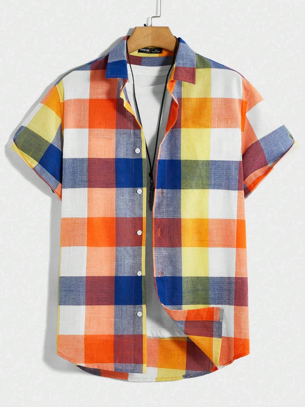 Men's And Women's Fun Block Pattern Printed Shirts Casual Design Short Sleeve Shirts Fashion Button-Ups