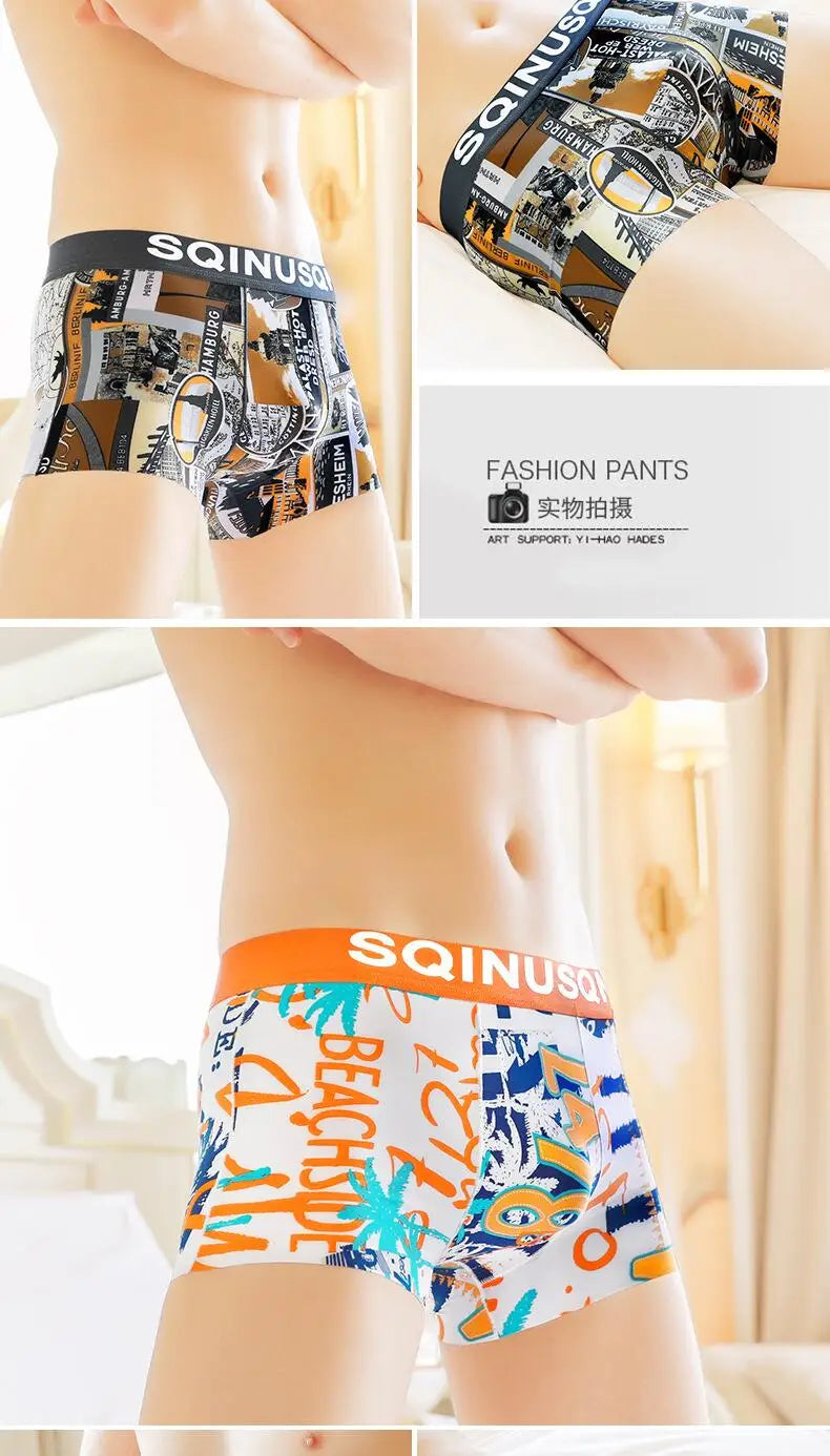 Lightweight Ice Silk Mens Underwear Elastic waistband Boyshorts Cotton 3D-Pouth Youth Boxer shorts Loose Male Boxer Underpants