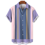 Fashion Men Striped Button Shirt Summer Oversized Short Sleeve Business Casual Streetwear Male