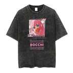 Men Oversized Printed Tshirts Bocchi Club Music Band Anime Bocchi The Rock Cotton Tops Creative Crew Neck Tees Washed TShirt