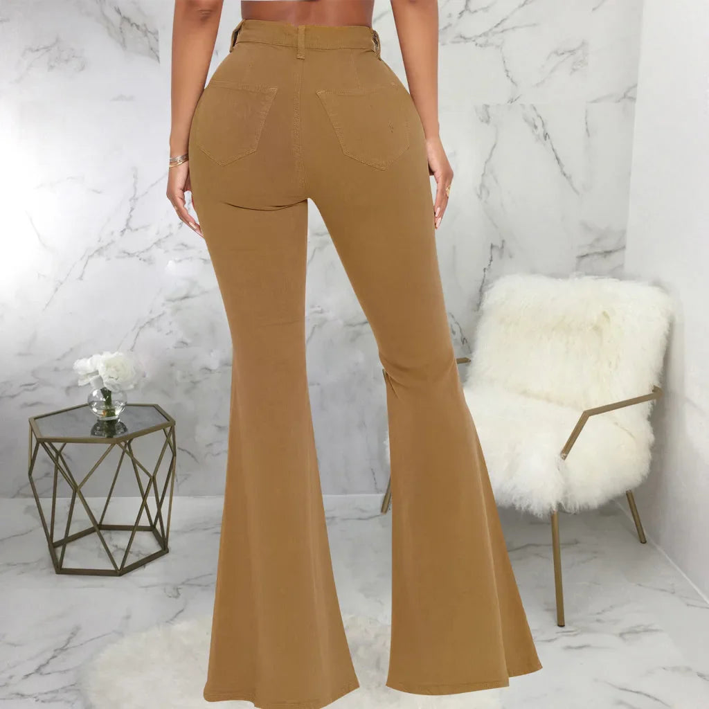 Women Jeans Flare Pants Sexy Denim Long Pant Hip Wrap Casual Solid Elegant Splice Regular Slim Fit High Waist Trousers Summer