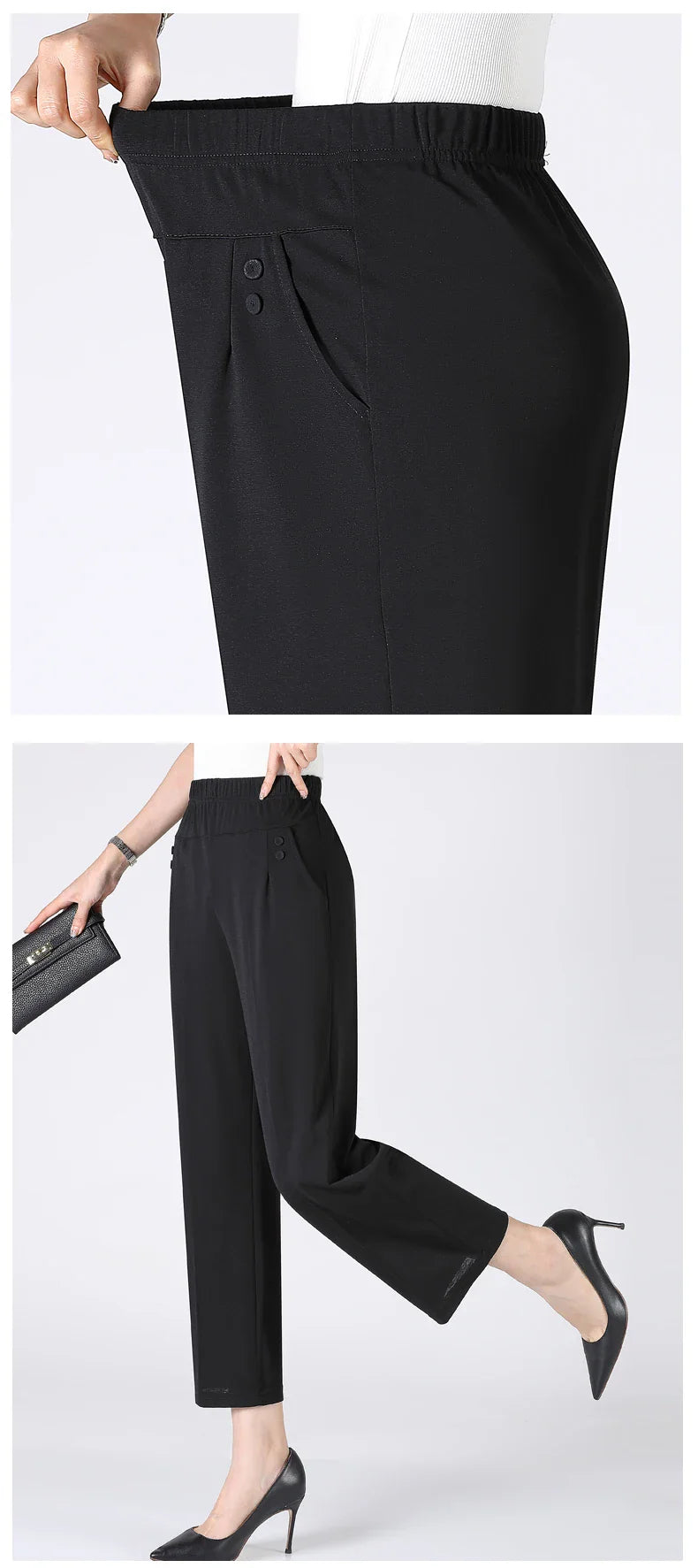 Summer Thin Breathable Elastic Pants 8XL Women's Solid Color High Waisted Loose Casual Pants Middle-aged Elastic straight leg