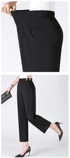 Summer Thin Breathable Elastic Pants 8XL Women's Solid Color High Waisted Loose Casual Pants Middle-aged Elastic straight leg