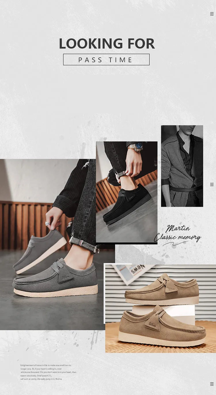 Fashion Khaki Casual Shoes For Men Suede Leather Loafers Men Platform Slip-on Men's Driving Shoes Lightweight Leisure Men Shoes