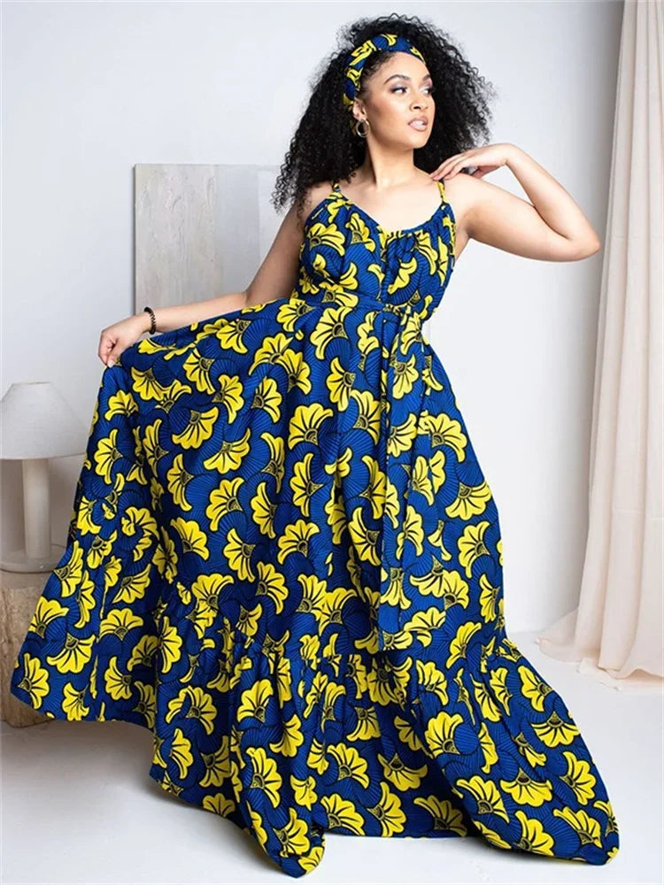 Wmstar Plus Size Dresses for Women Floral Printed Slip  Loose Stretch Big Swing Maxi Dress Summer Clothes Wholesale Dropshipping