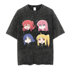 Men Oversized Printed Tshirts Bocchi Club Music Band Anime Bocchi The Rock Cotton Tops Creative Crew Neck Tees Washed TShirt