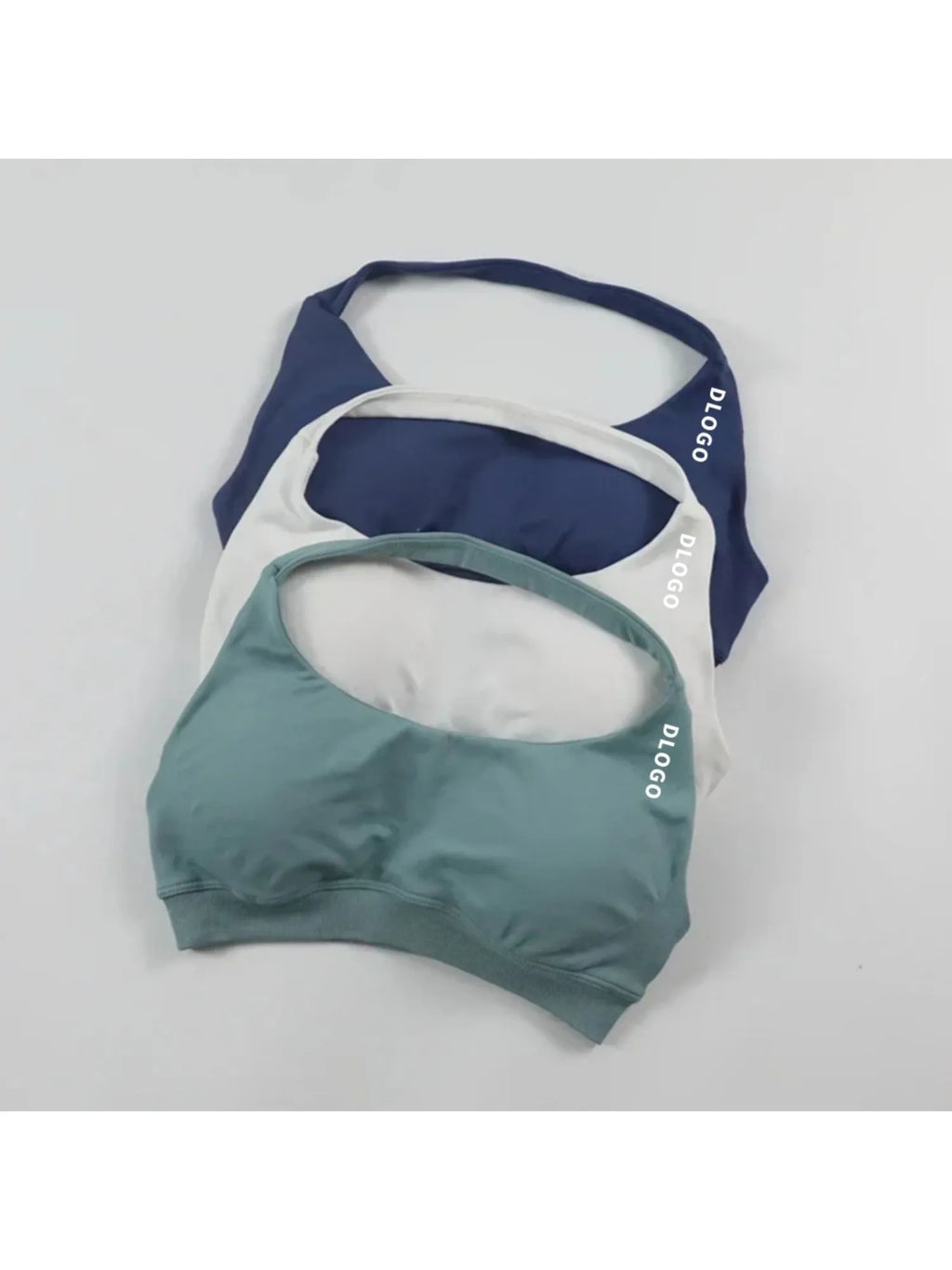 D LOGO Sports Bra Women Seamless Halter Neck Strap Bra with Logo Padded Open Back Yoga Top Bra Medium Support Gym Crop Top