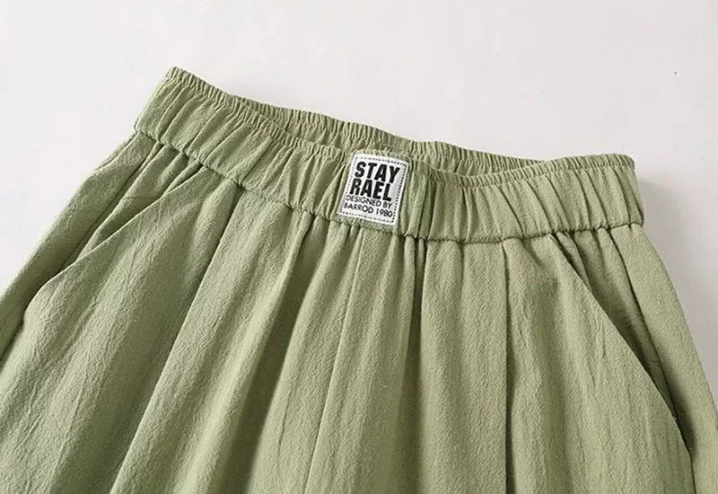 Lucyever Summer Elastic Waist Women's Pants Casual Solid Cotton Linen Ankle Length Pants Female 2023 High Quality Loose Trousers