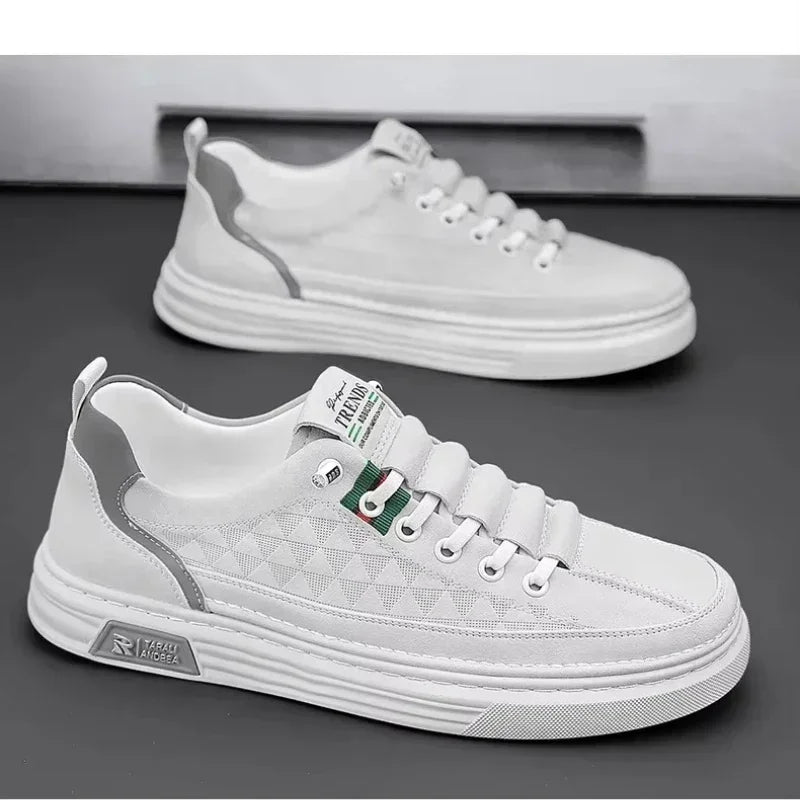 Upgrade your style with Men's Vulcanize Shoes 2025 /White Leather Casual Shoes/