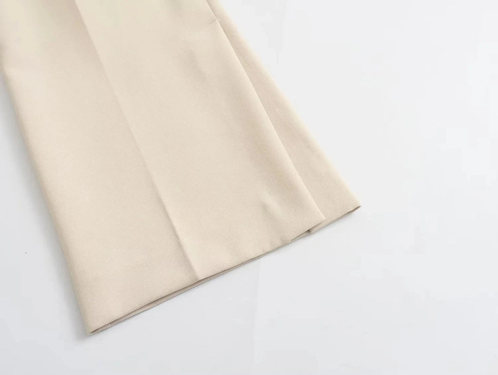 TRAFZA Women Elegant Solid Pant Suit Front Button Strapless Sexy Tank Tops + Side Slit Trouser Female Fashion Streetwear Sets