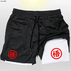 Goku Anime Running Shorts Men Fitness Gym Training 2 in 1 Sports Shorts Quick Dry Workout Jogging Double Deck Shorts