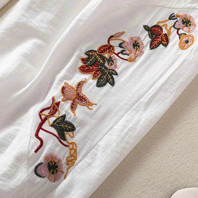 Coffee Embroidery Bloomers Casual Solid Elastic High Waist Loose Women's Pants Ankle-Length Pants For Women Clothing Fashion