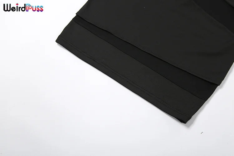 Weird Puss Party Strapless Dress Women Patchwork Mesh Summer Trend Sleeveless Midnight Sexy Hip Mini Bodycon Skinny Clubwear