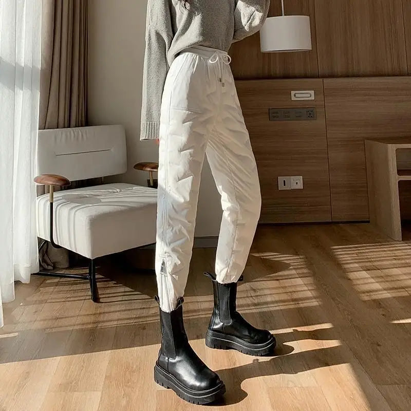 down Bottoming down Cotton Pants Women's New Loose High Waist down Wadded Trousers Women's Fashion Autumn and Winter New