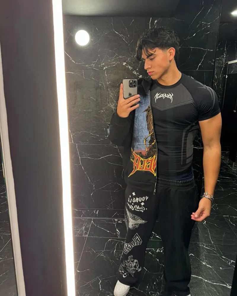 New American Summer T-shirt Men's Sense Of Strength And Fashion Fitness Style Bodysuit Jogger Outdoor High Stretch Running Shirt