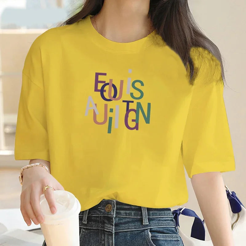 Luxury brand Fashion letter Print women's T-shirt Crew collar Clothing Short Sleeve T-shirt Trend Women's Summer Y2K top