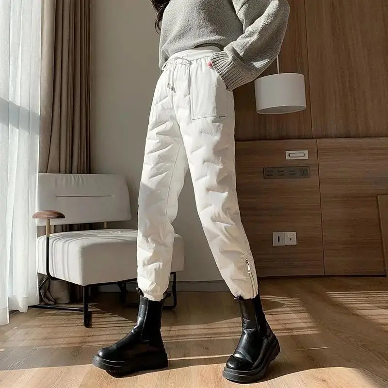down Bottoming down Cotton Pants Women's New Loose High Waist down Wadded Trousers Women's Fashion Autumn and Winter New