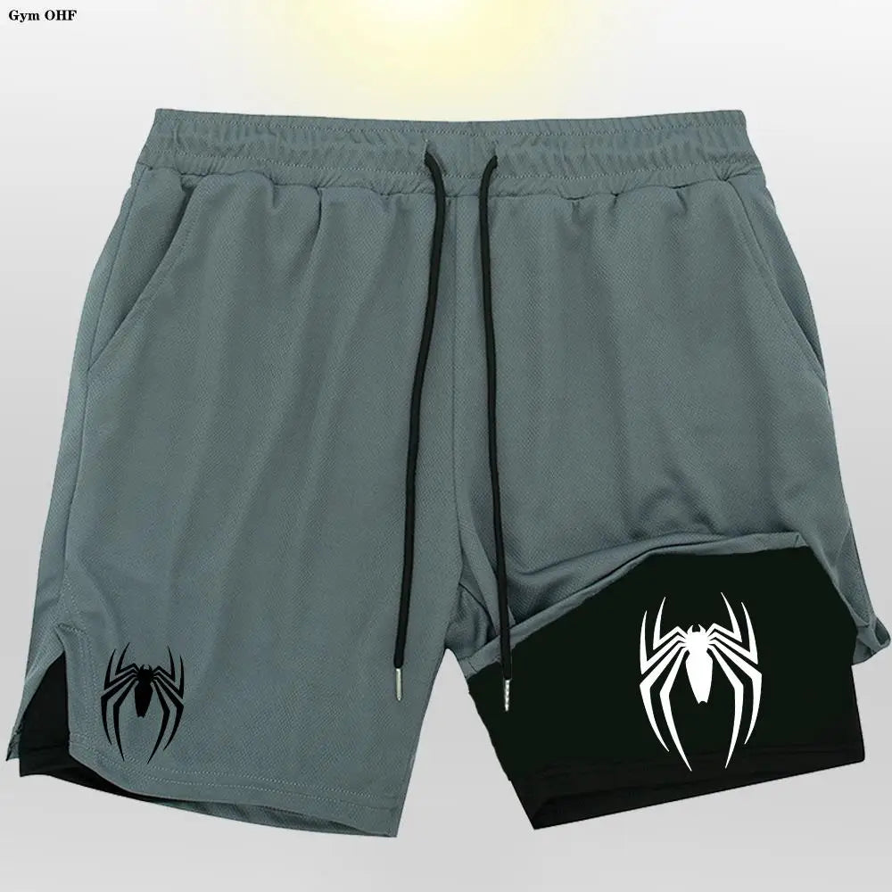 Men's sports shorts, spider print compression shorts, informal, training, running, 2-in-1, Y2K order shipped directly