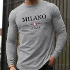 Men's 100% pure cotton comfortable casual loose oversized MALINO ITALIA printed sports round neck long sleeved T-shirt top