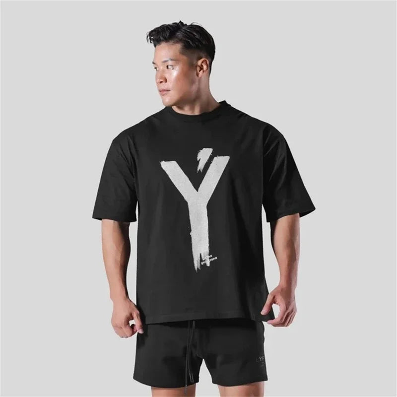 LYFT BIG Y Men 100% Cotton T-Shirt Pattern Printed Loose Oversized-Shirts Men Clothing Street Casual Short Sleeve Tees Tops 3XL