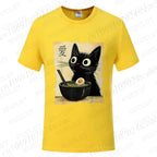 Funny Cat Ramen Graphic Tee Japanese Kawaii Anime Cat T-Shirt Fashion T-shirts Short Sleeve Clothes Trend Casual Unisex Tshirts