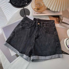 High-waisted Plus-size Women Jeans Student Casual Versatile Trendy A- line Hot Pants Cotton Material Straight Cylinder Style