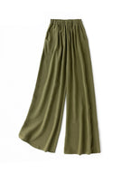 SuyaDream Women Wide Leg Pants 100%Real Silk Solid Elastic Waisted Ankle-length 2024 Office Spring Autumn Chic Trousers Black