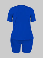 LW BASICS Plus Size Two Pieces Sets Round Neck Skinny Shorts Set 2024 NEW IN Matching Sets Summer Short T-shirt + Short Sets