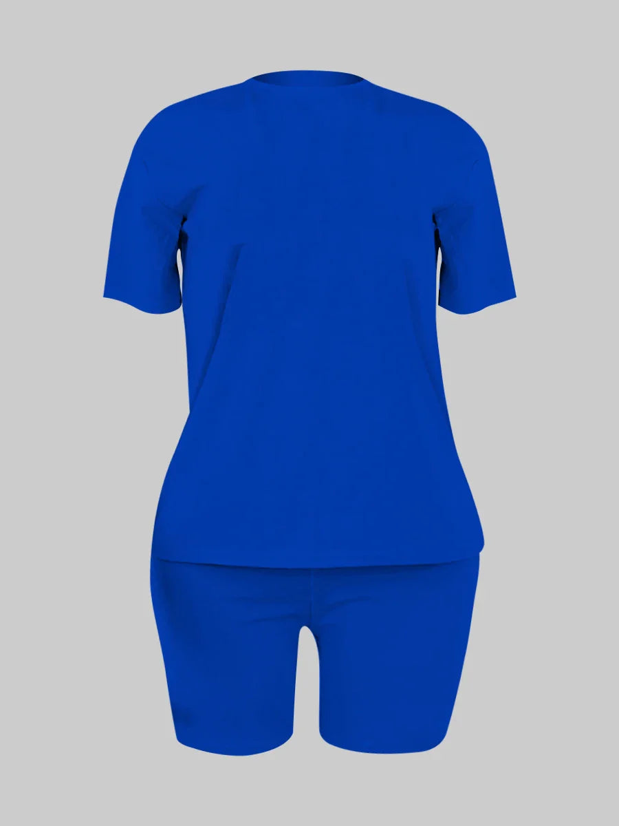 LW BASICS Plus Size Two Pieces Sets Round Neck Skinny Shorts Set 2024 NEW IN Matching Sets Summer Short T-shirt + Short Sets