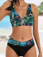 V Neck Bikini Set 2024 Women Stripe Print Patchwork Swimwear Summer Beachwear Swimsuit Female Bathers Bathing Swimming Suit 2XL