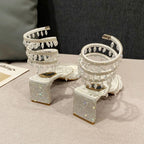 Xibeilove 2024 Summer Luxury Women Sandals Crystal Square Head Gold Rhinestone Snake Pattern High Heels Wedding Party Shoes