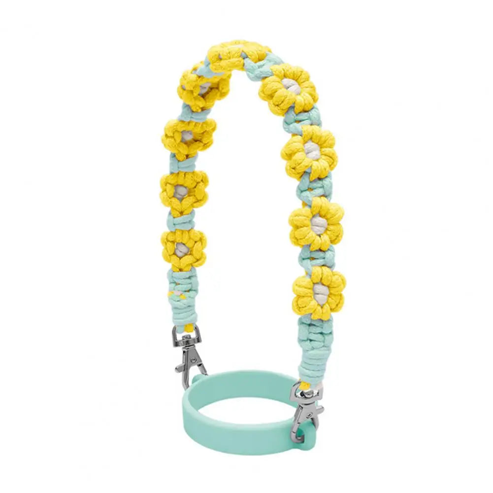 Water Bottle Handle Strap Handmade Flower 16-40oz Tumbler Silicone Safety Ring Cotton Rope Flower Durable Water Bottle Strap