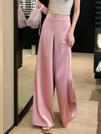 High-Grade Acetate Satin Wide-Leg Pants Women Spring Bell-Bottoms Pants Loose Casual Pants High Waist Oversized Long Pantalons