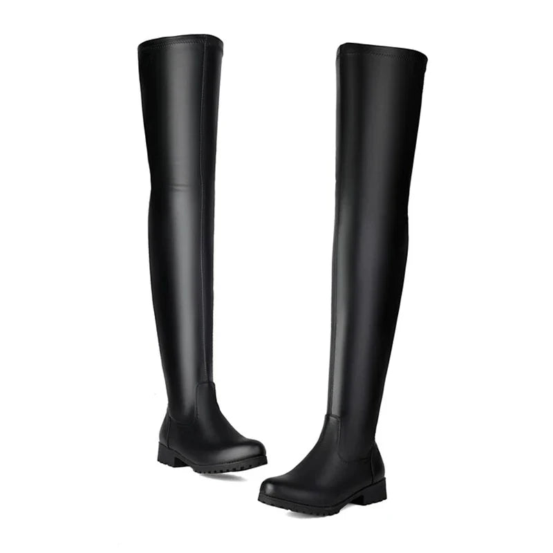 ANOVISHANA New Winter Autumn Over Knee Boots 3.5cm Square Heel Round Toe Leather Thigh High Fashion Big Size 45 46 47 48 US17