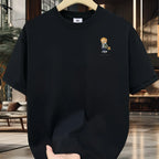 Men's 100% pure cotton summer loose size cartoon pattern printed casual and comfortable round neck short sleeved T-shirt top