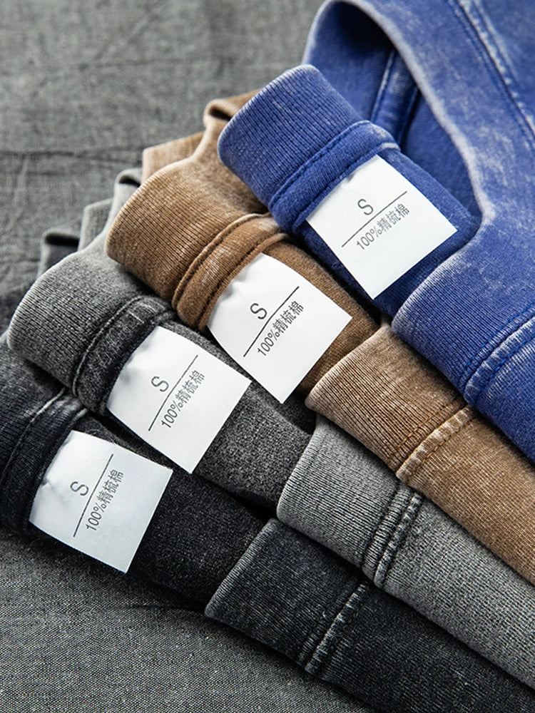 Couple Washed Retro 230g Heavy Duty Cotton Short Sleeved T-shirts Versatile For Men Women Summer Solid Color Loose T-shirt Top