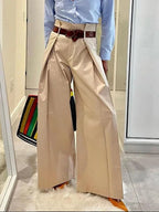 Freeacy 2024 Women's Fashion Commuter Pants Apricot Elastic High Waist Pleated Trousers Full-Length Wide Leg Bottoms for Female