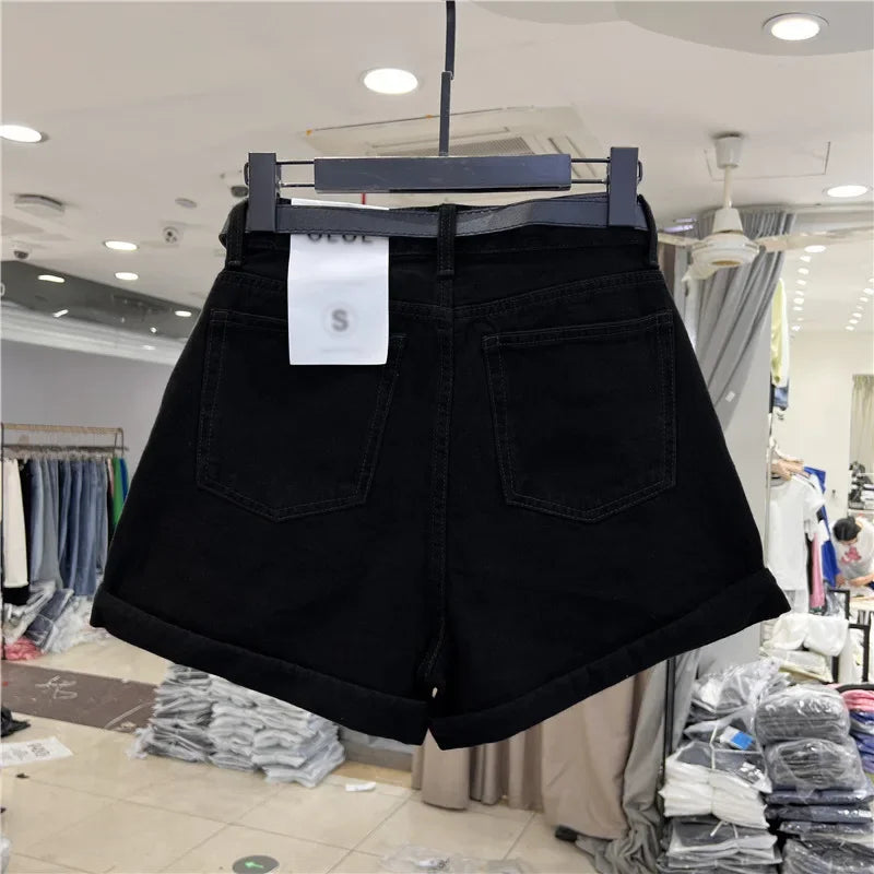 High-waisted Loose-fit Women's Jeans Slimming Style Casual A- line Trousers Ruffled Edges Lightweight Heat Pants