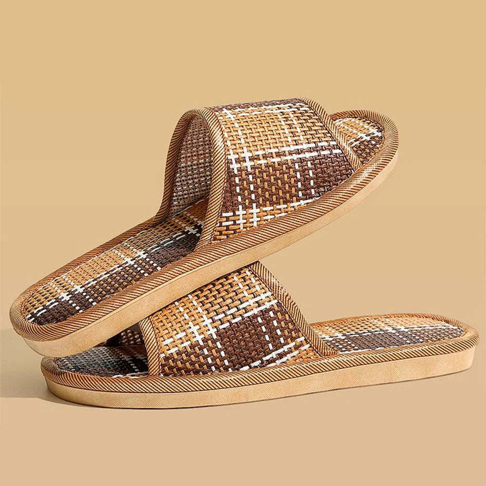 BASATU Women And Men Slippers Non-Slip Home Rattan Grass Indoor Couple Home Men And Women Spring And Summer Bamboo Woven Sandals